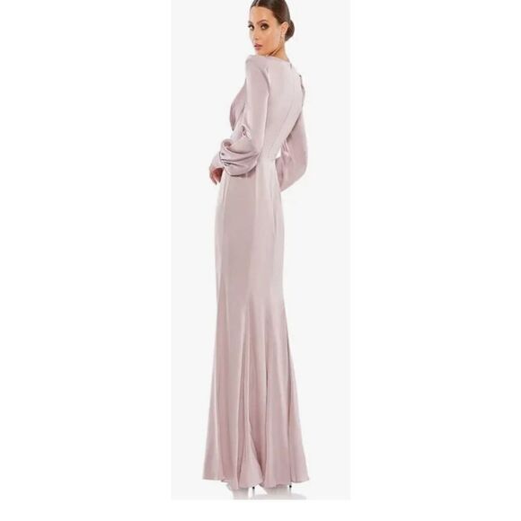 Ieena for Mac Duggal #55635 Long Sleeve Satin Gown in Rose Pink NWT Size 14 - Picture 2 of 7